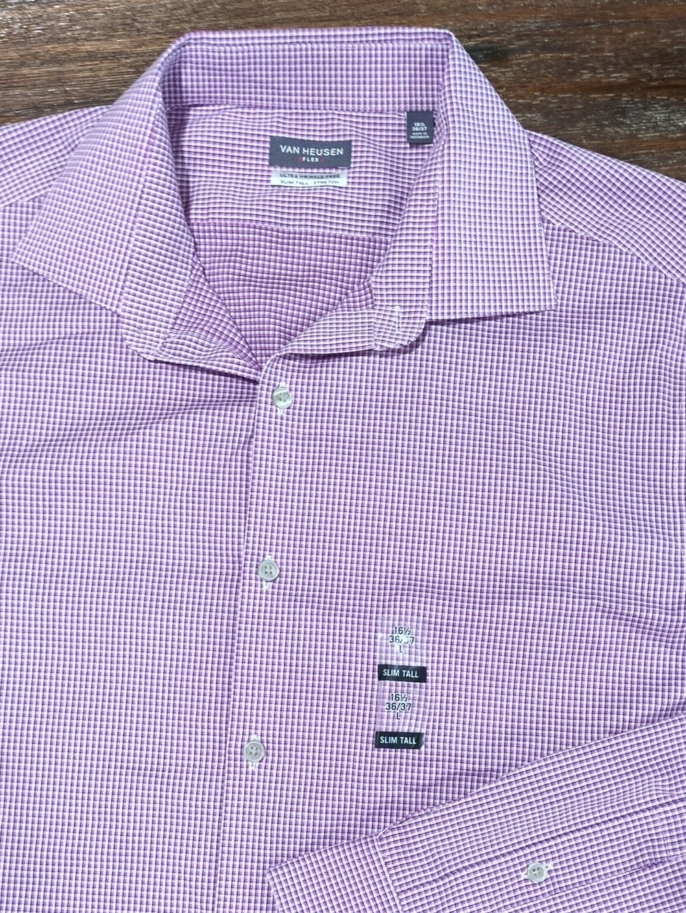 Van Heusen Purple Micro-Check Dress Shirt 16 1/2